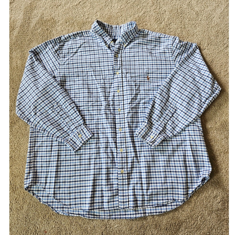 Ralph Lauren Button Down Mens 2XB Blue Gingham Check Long Sleeve Shirt